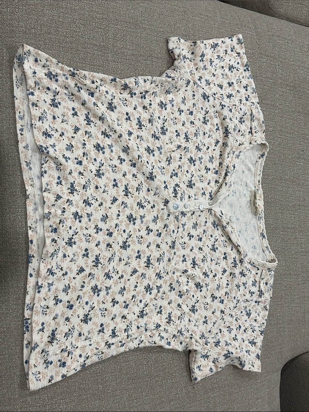 Lucky Brand Cream Short Sleeve Floral Henley Top with Blue and Tan Print Size XL